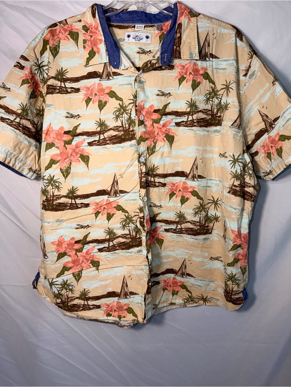 Free Planet short-sleeve button-down Hawaiian shirt Peach Paradise